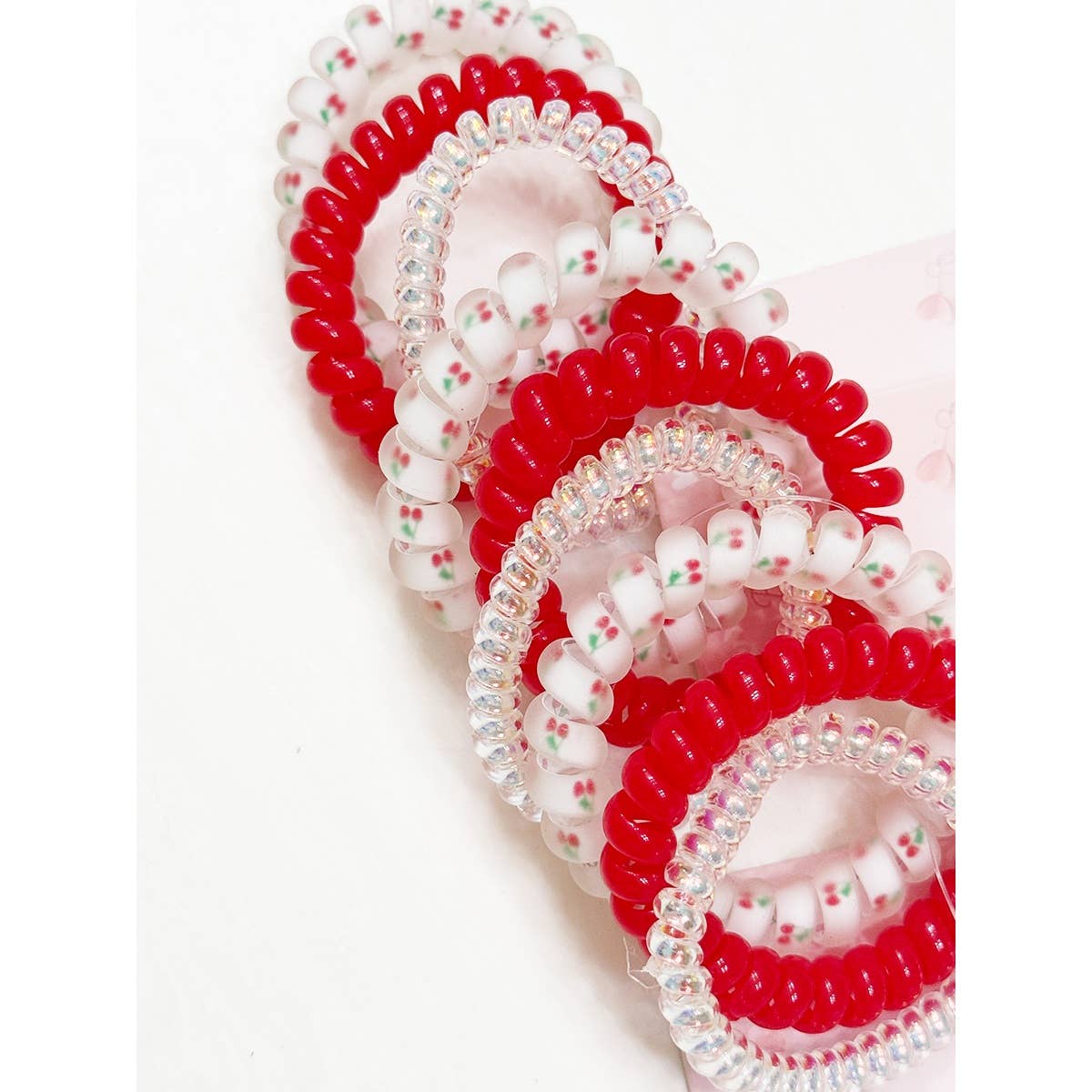 Cherry Spiral Hair Ties