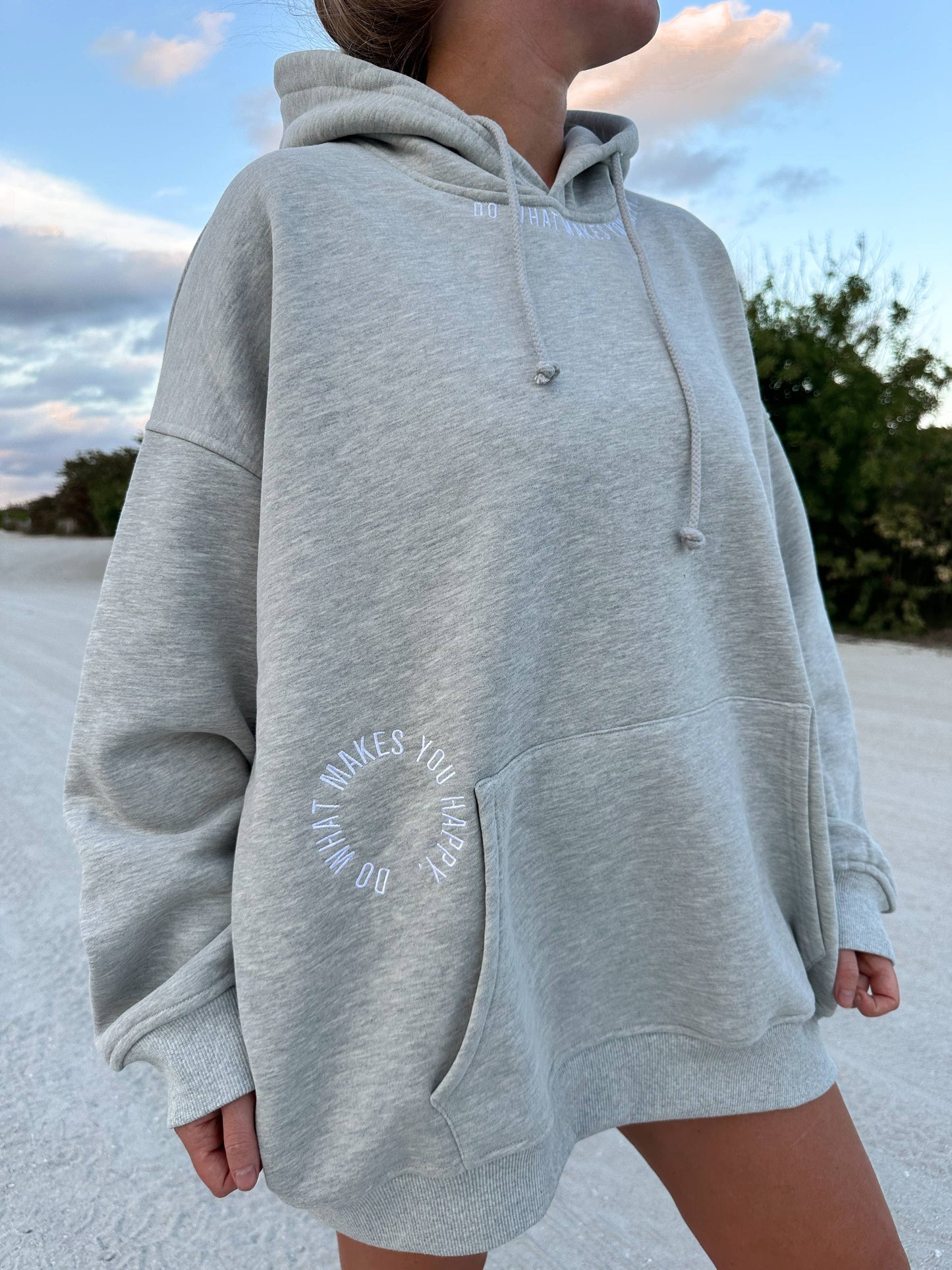 Do What Makes You Happy Embroidered Hoodie | Gray