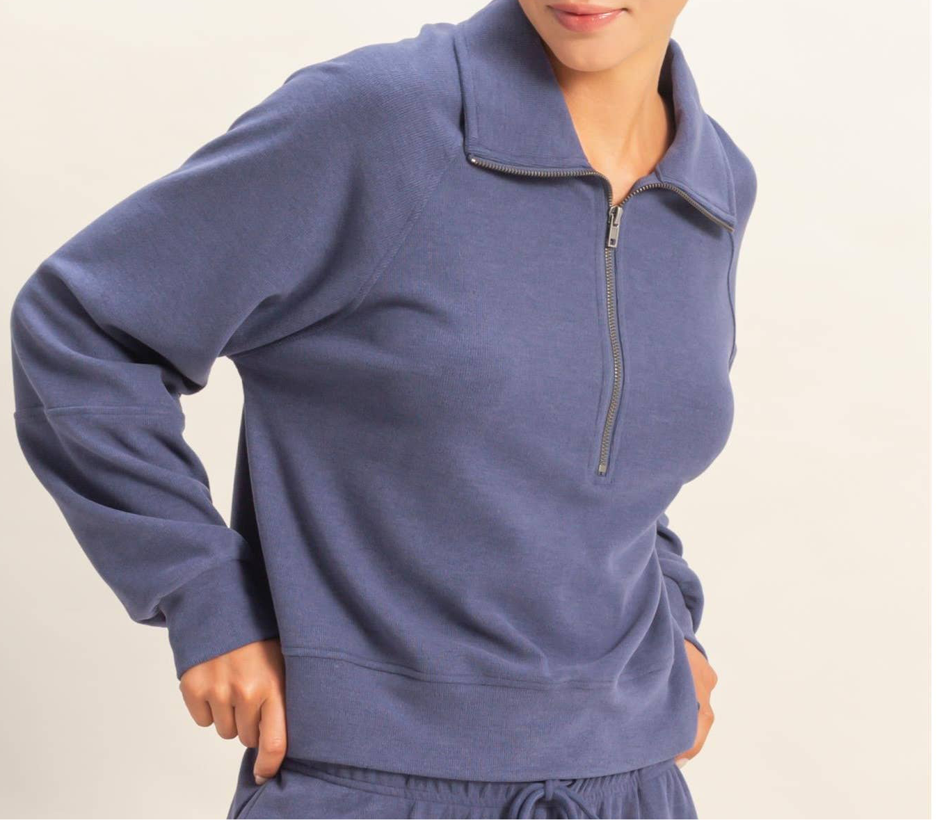 Oh So Soft Ribbed Half-Zip 2 pc Set | Indigo