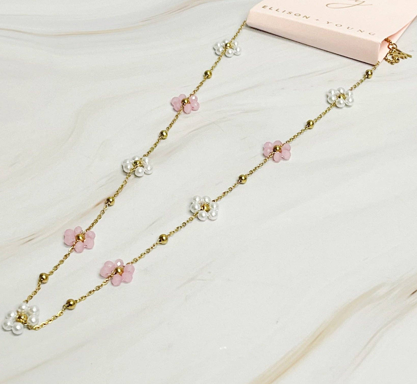 Pearl And Glass Bead Flower Necklace