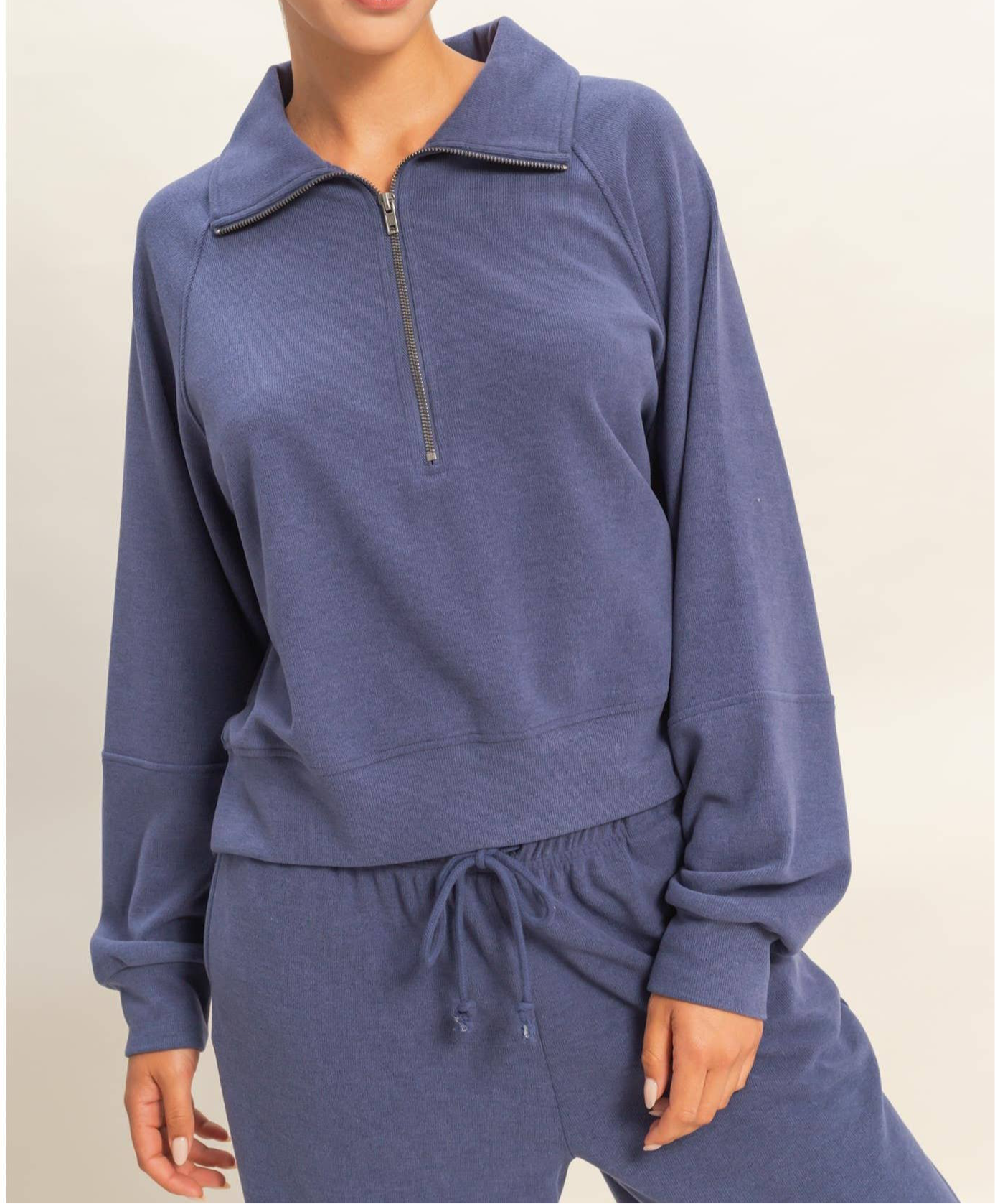 Oh So Soft Ribbed Half-Zip 2 pc Set | Indigo