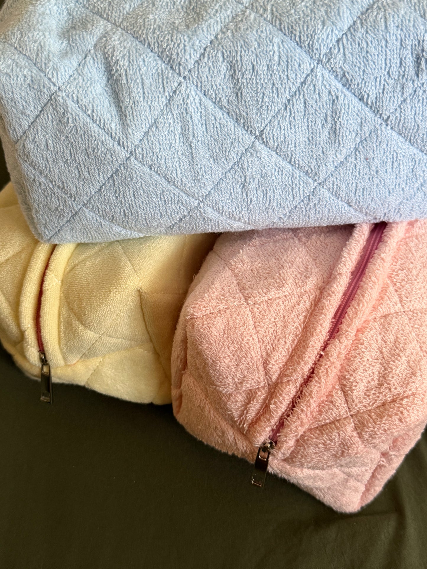 Terry Quilted Make Up Bag - Blush