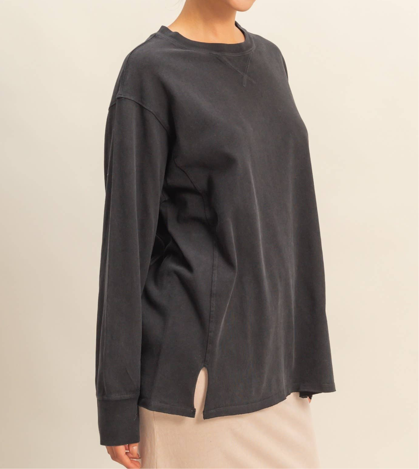 Mineral Washed Drop Shoulder Long Sleeve Shirt