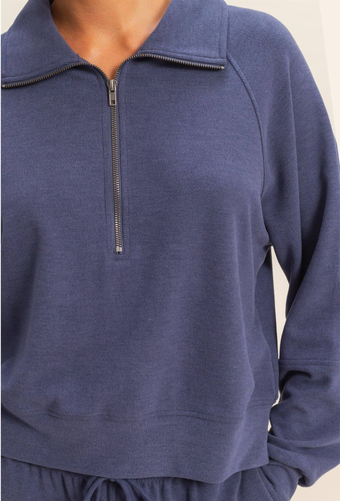 Oh So Soft Ribbed Half-Zip 2 pc Set | Indigo