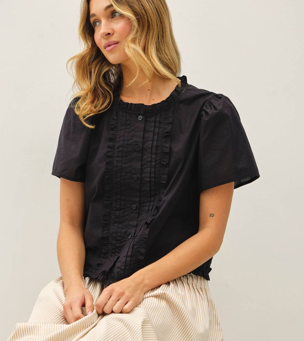 Ruffle Trim Blouse | Black