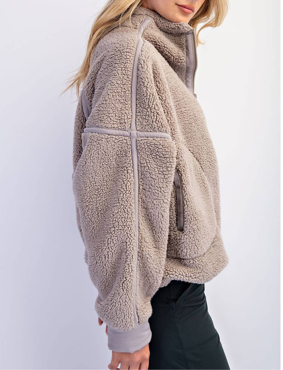 Sammi Sherpa Quarter Zip Pullover | Taupe