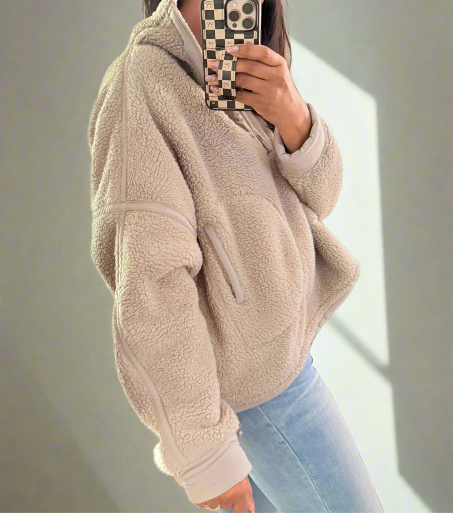 Sammi Sherpa Quarter Zip Pullover | Taupe