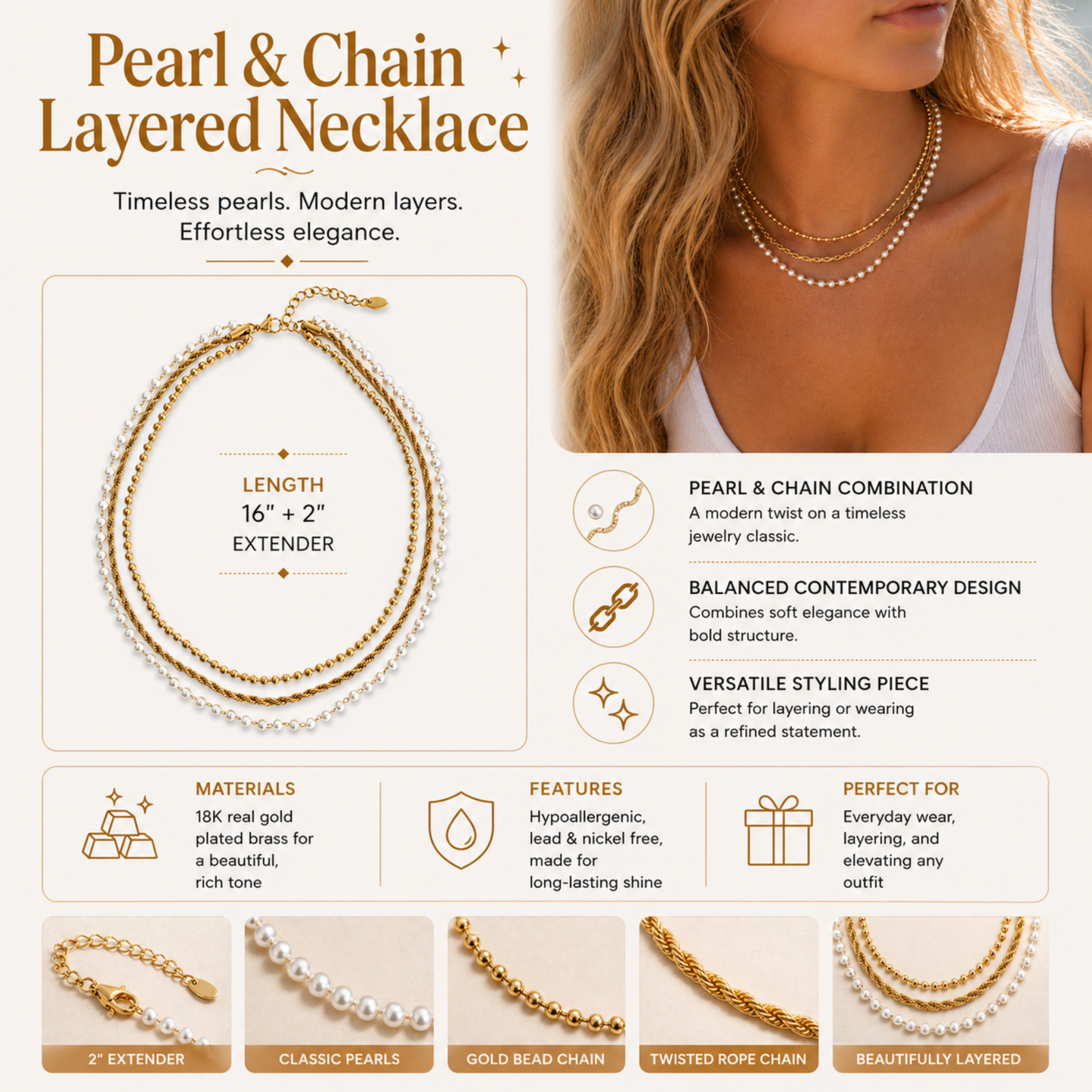 Layered Pearl & Gold Chain Necklace