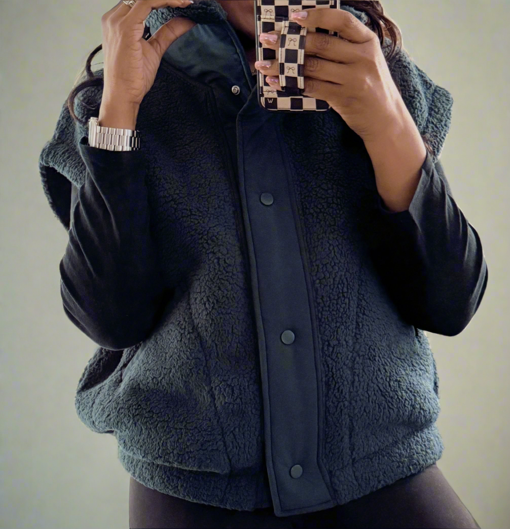 Oversized Micro Sherpa Vest| Midnight Jewel