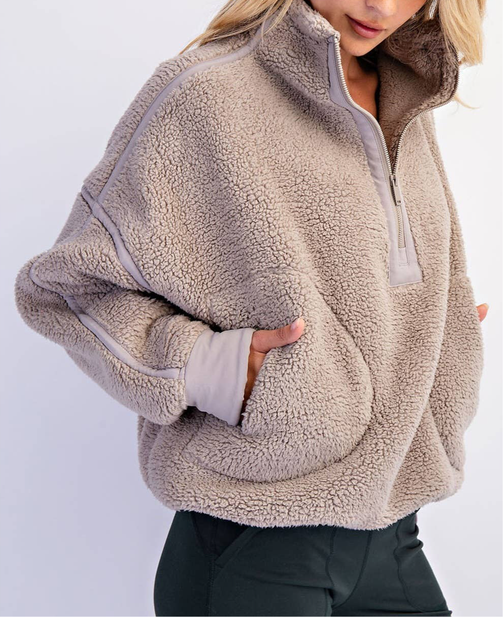 Sammi Sherpa Quarter Zip Pullover | Taupe