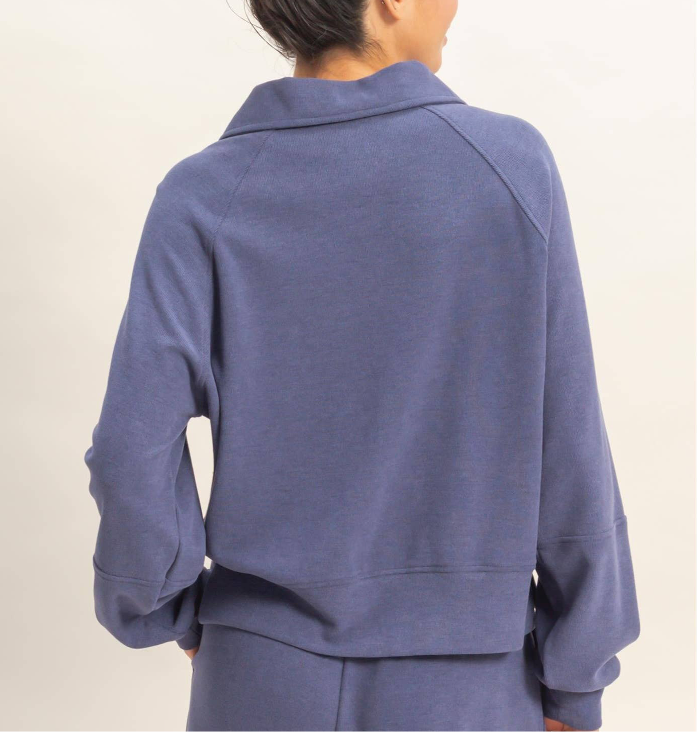 Oh So Soft Ribbed Half-Zip 2 pc Set | Indigo
