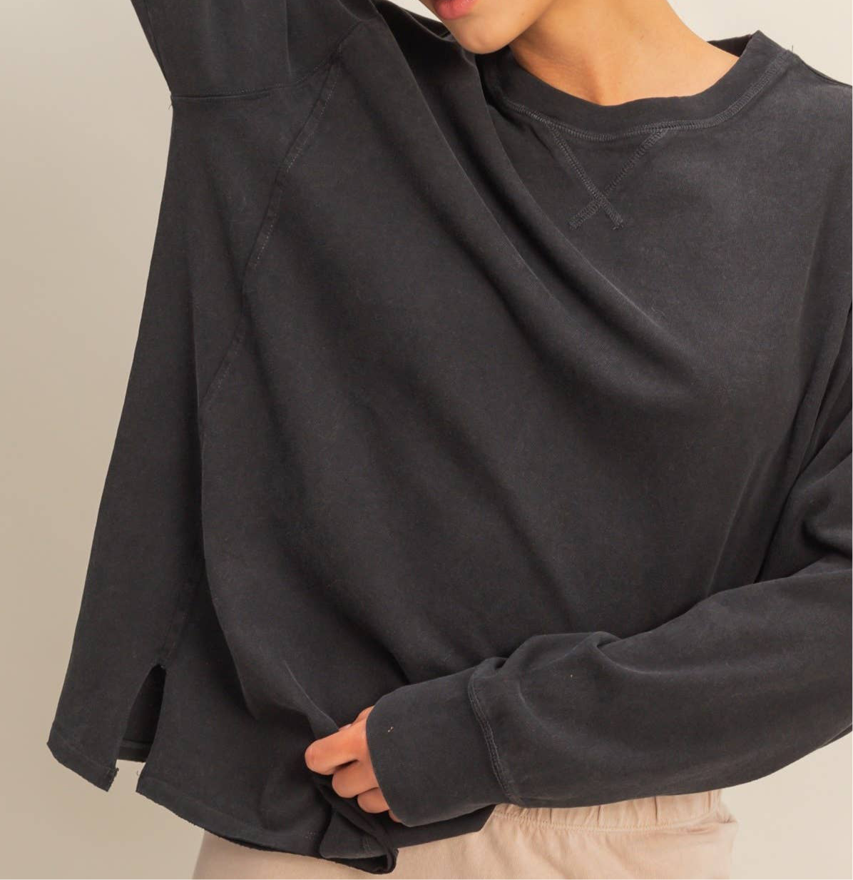 Mineral Washed Drop Shoulder Long Sleeve Shirt