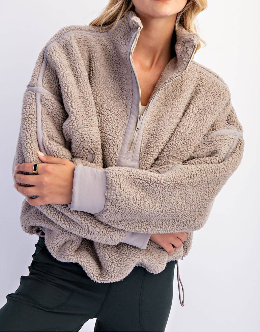 Sammi Sherpa Quarter Zip Pullover | Taupe