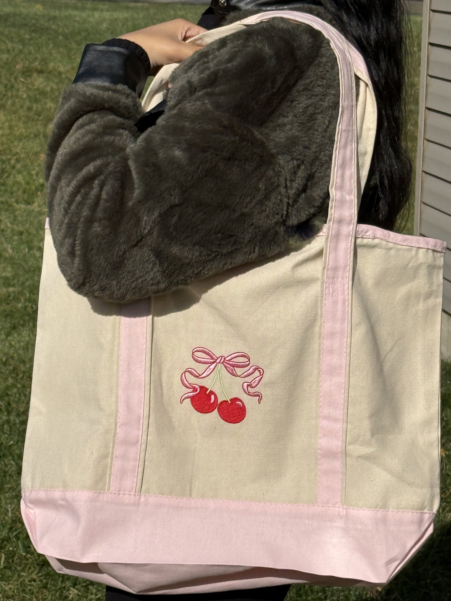 Embroidered Cherry Tote