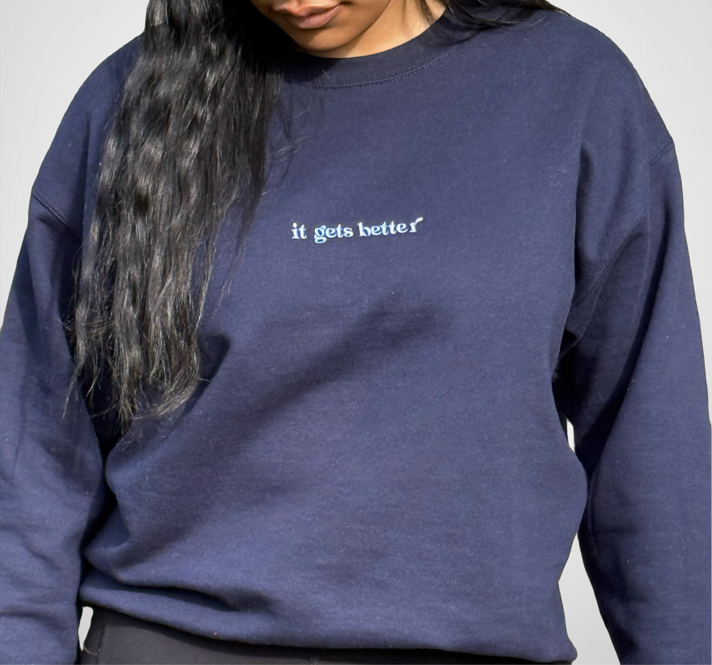 it gets better embroidered crewneck