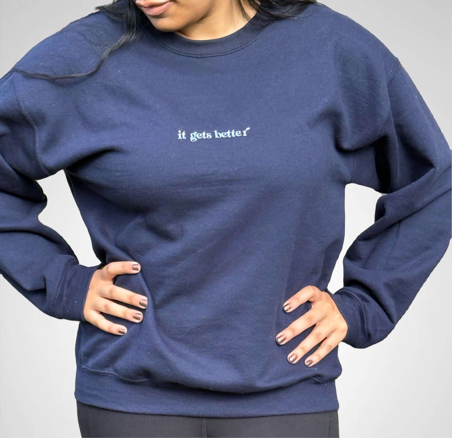 it gets better embroidered crewneck