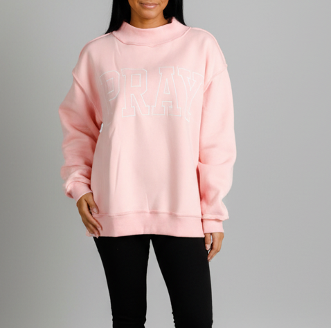Pray Embroidered Mock Neck