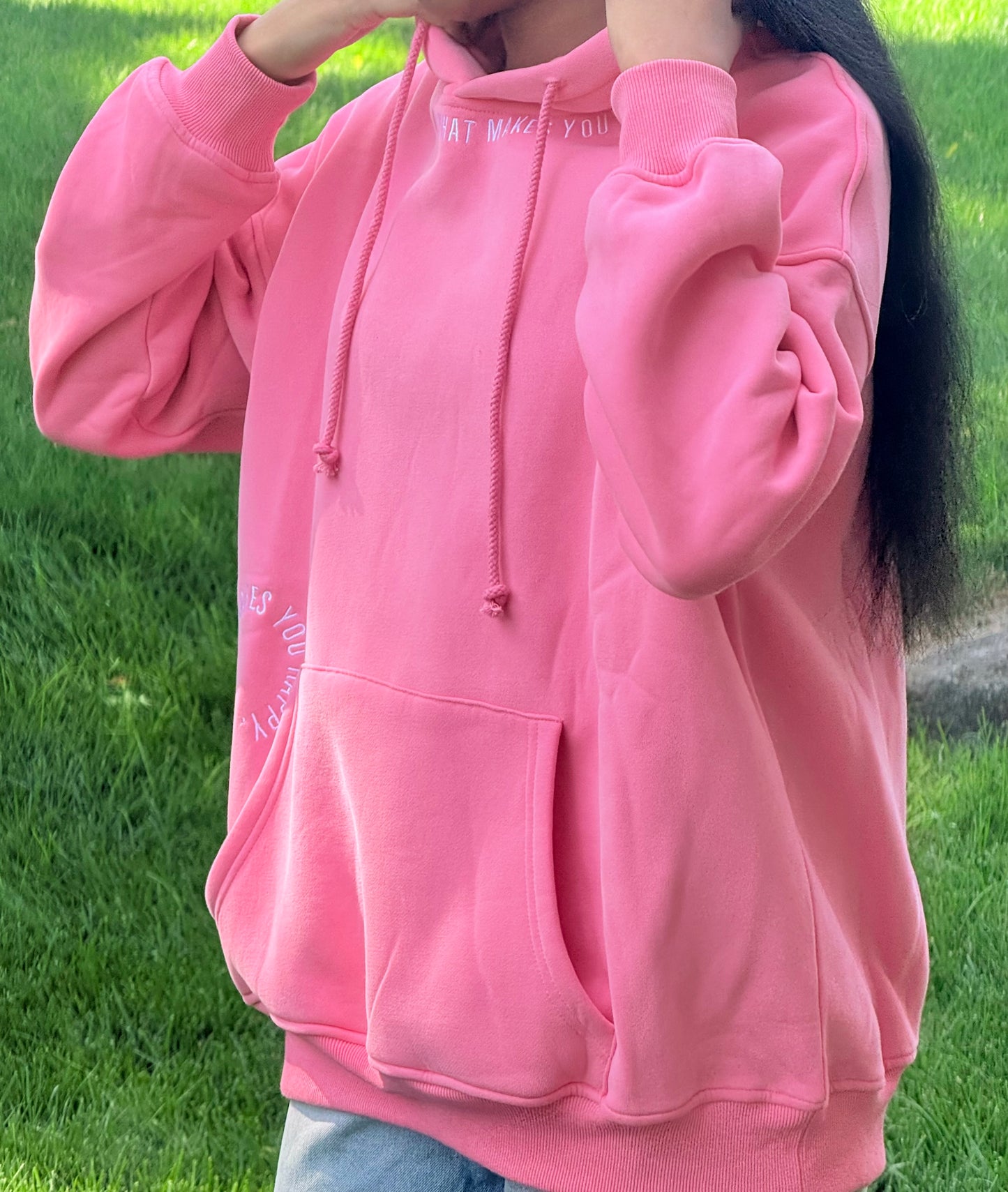 Do What Makes You Happy Embroiderd Hoodie | Pink