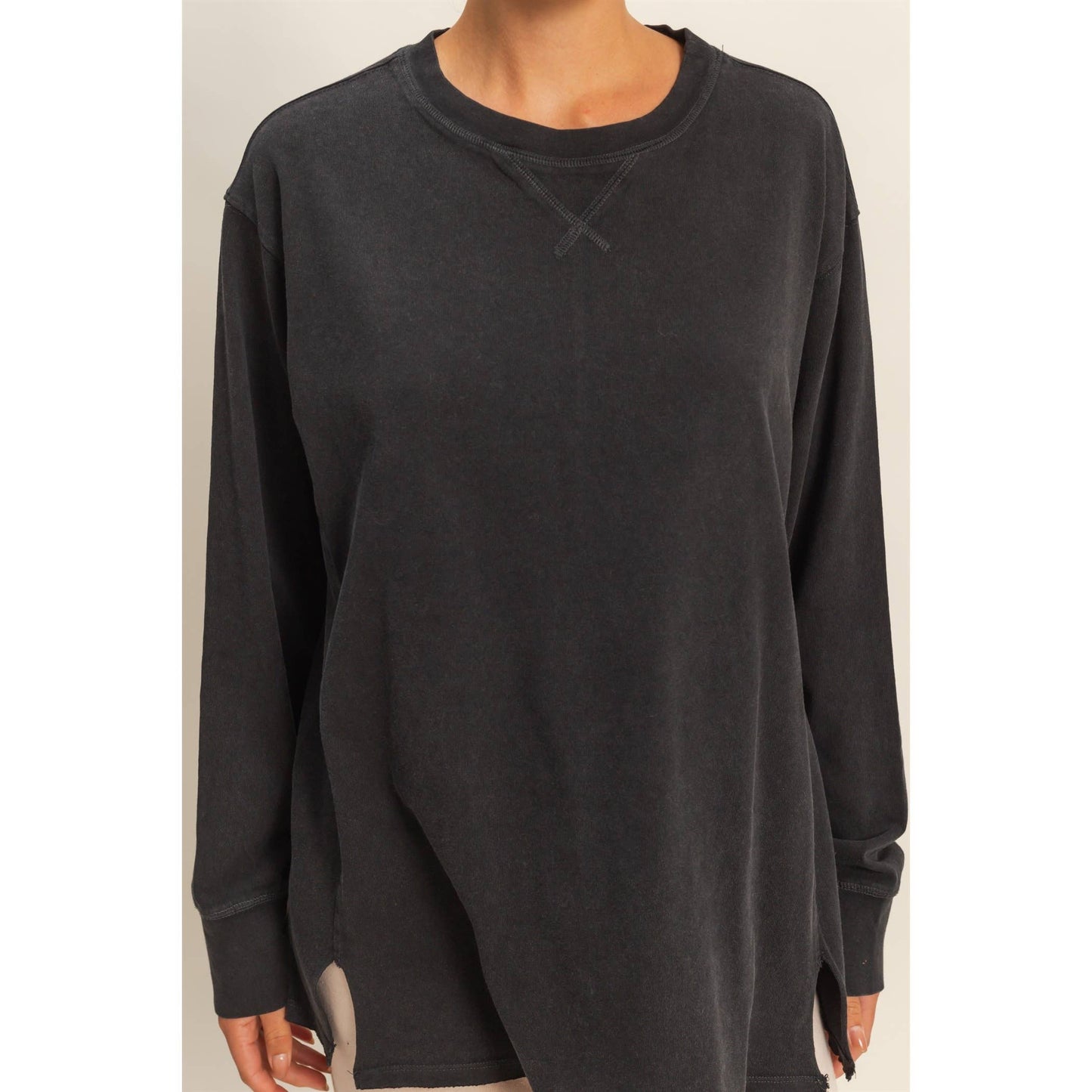 Mineral Washed Drop Shoulder Long Sleeve Shirt