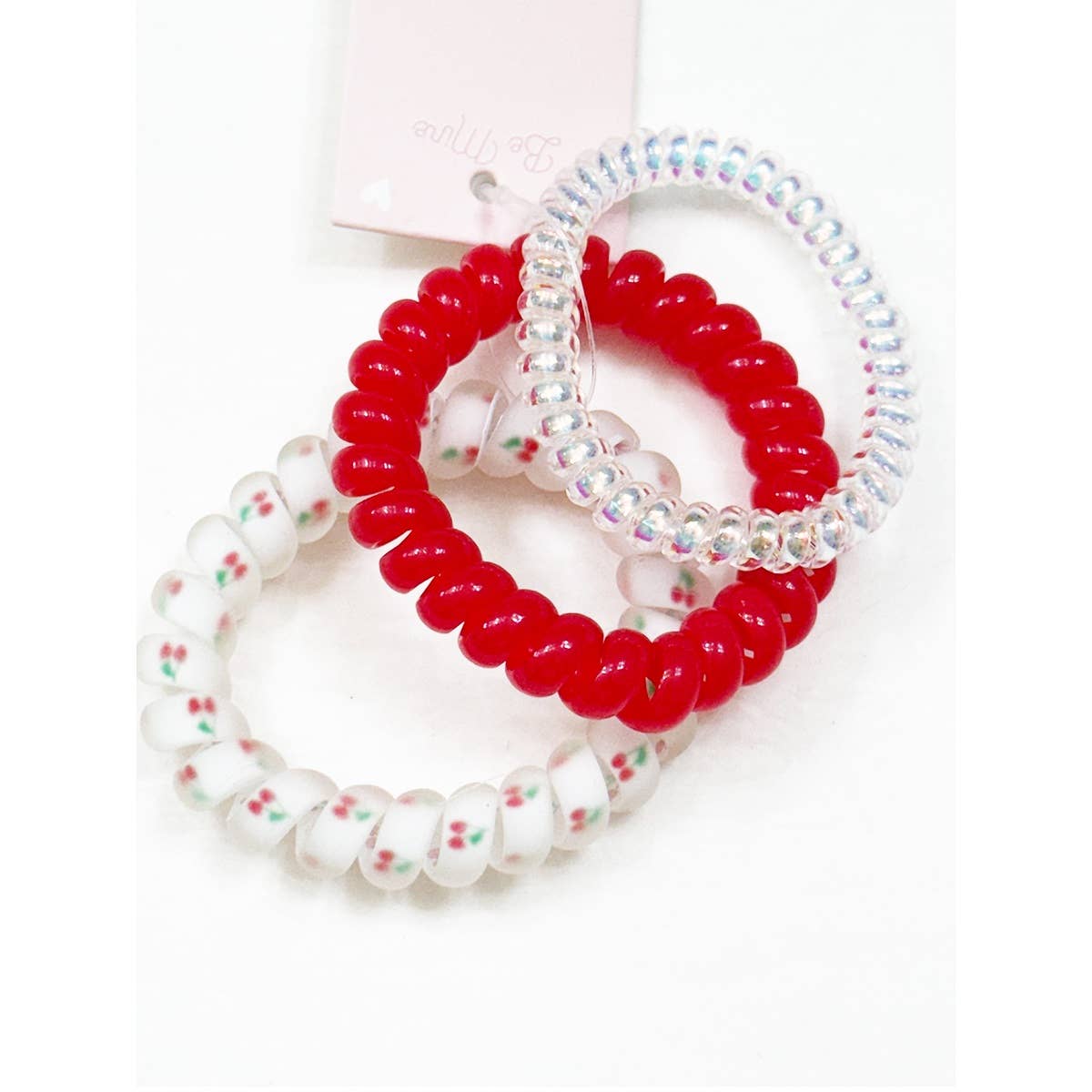 Cherry Spiral Hair Ties