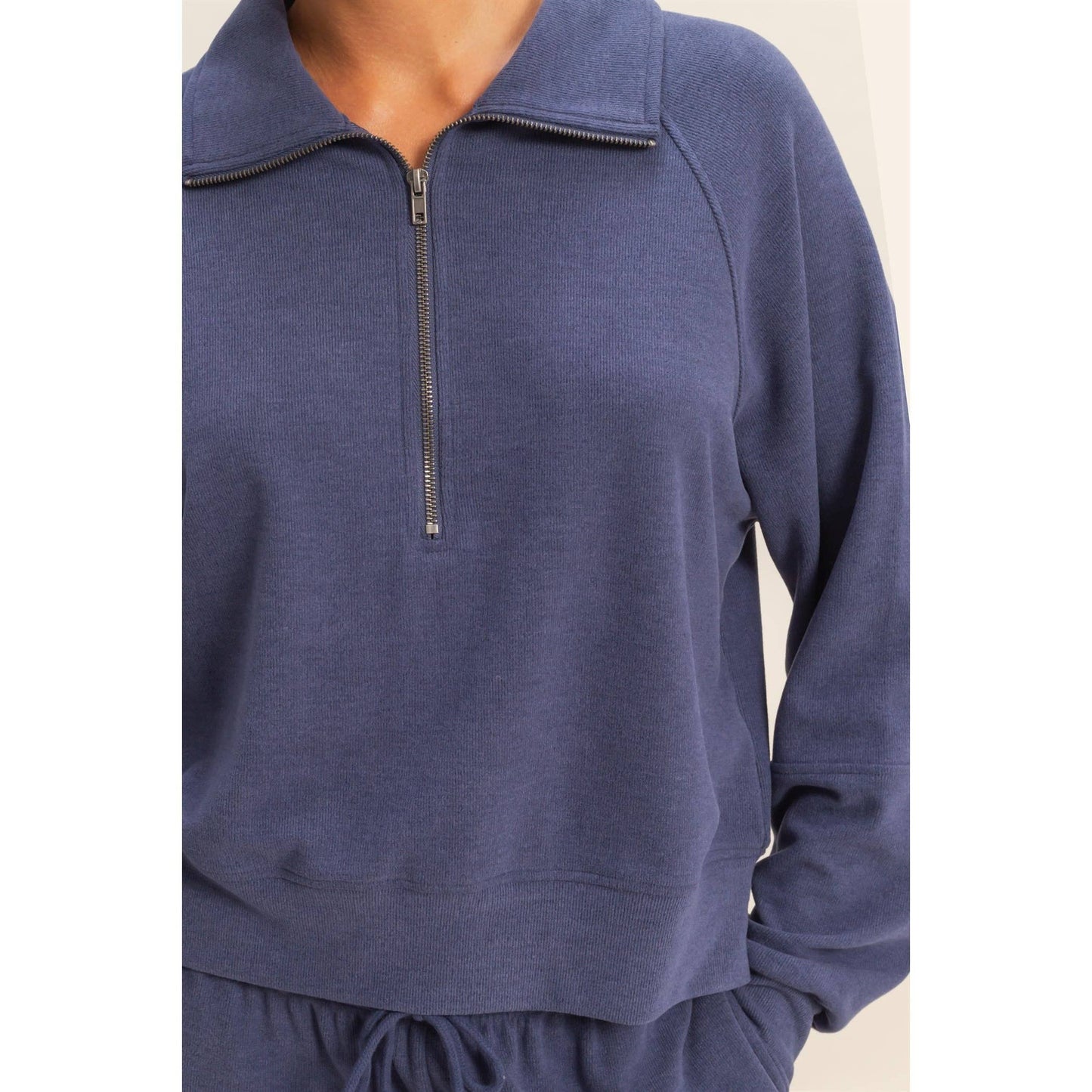 Oh So Soft Ribbed Half-Zip 2 pc Set | Indigo