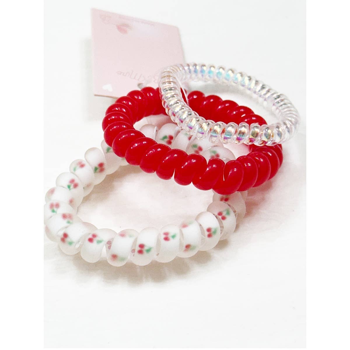 Cherry Spiral Hair Ties