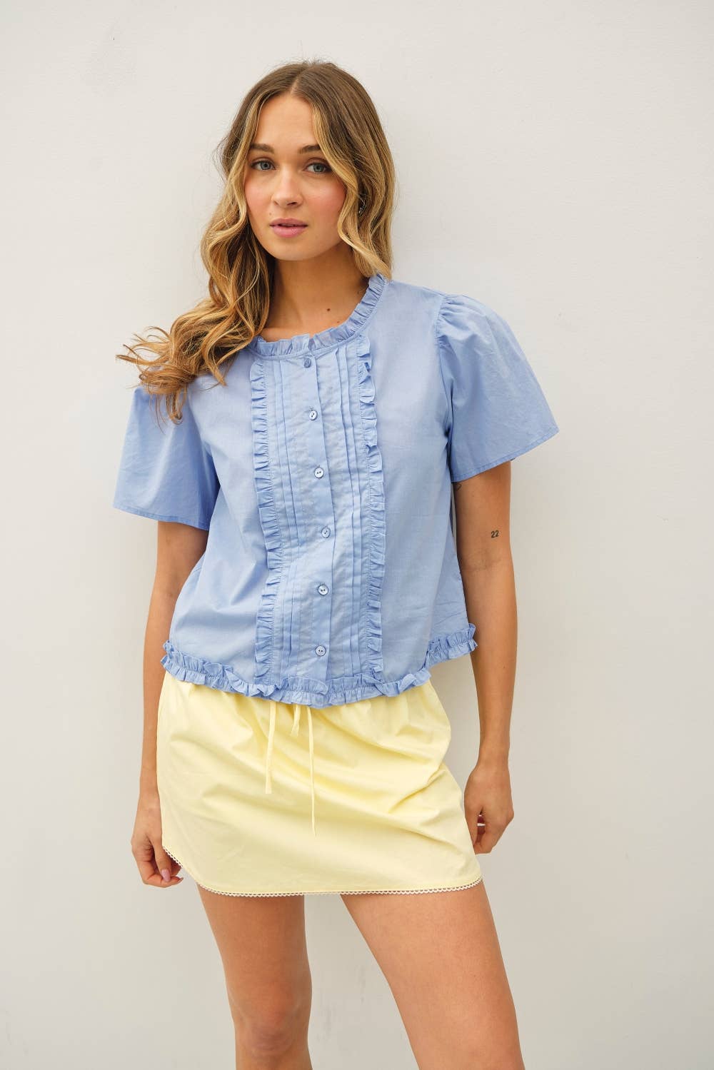 Ruffle Trim Blouse | Sky