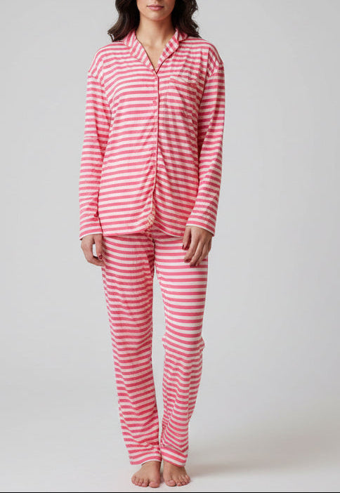 Casual Comfort Long Sleeve Pajama Set | Pink Stripe