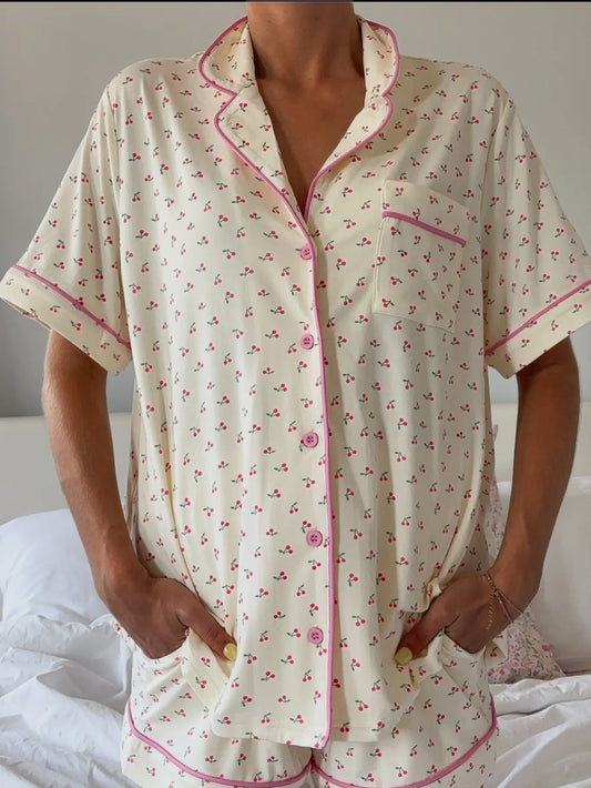 Cherry on Top Short Sleeve Button Up Pajama Top