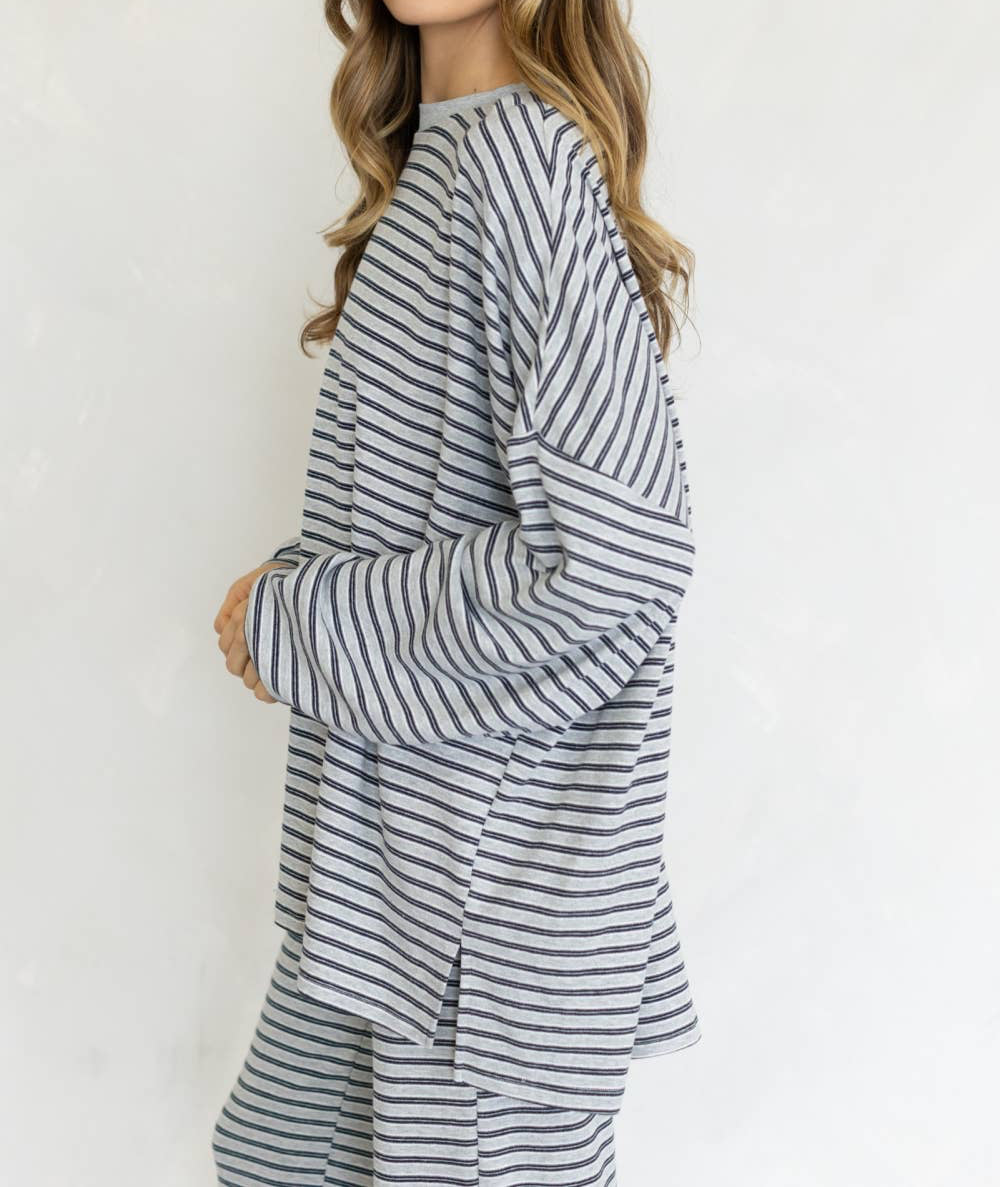 Celine Striped Top | Grey