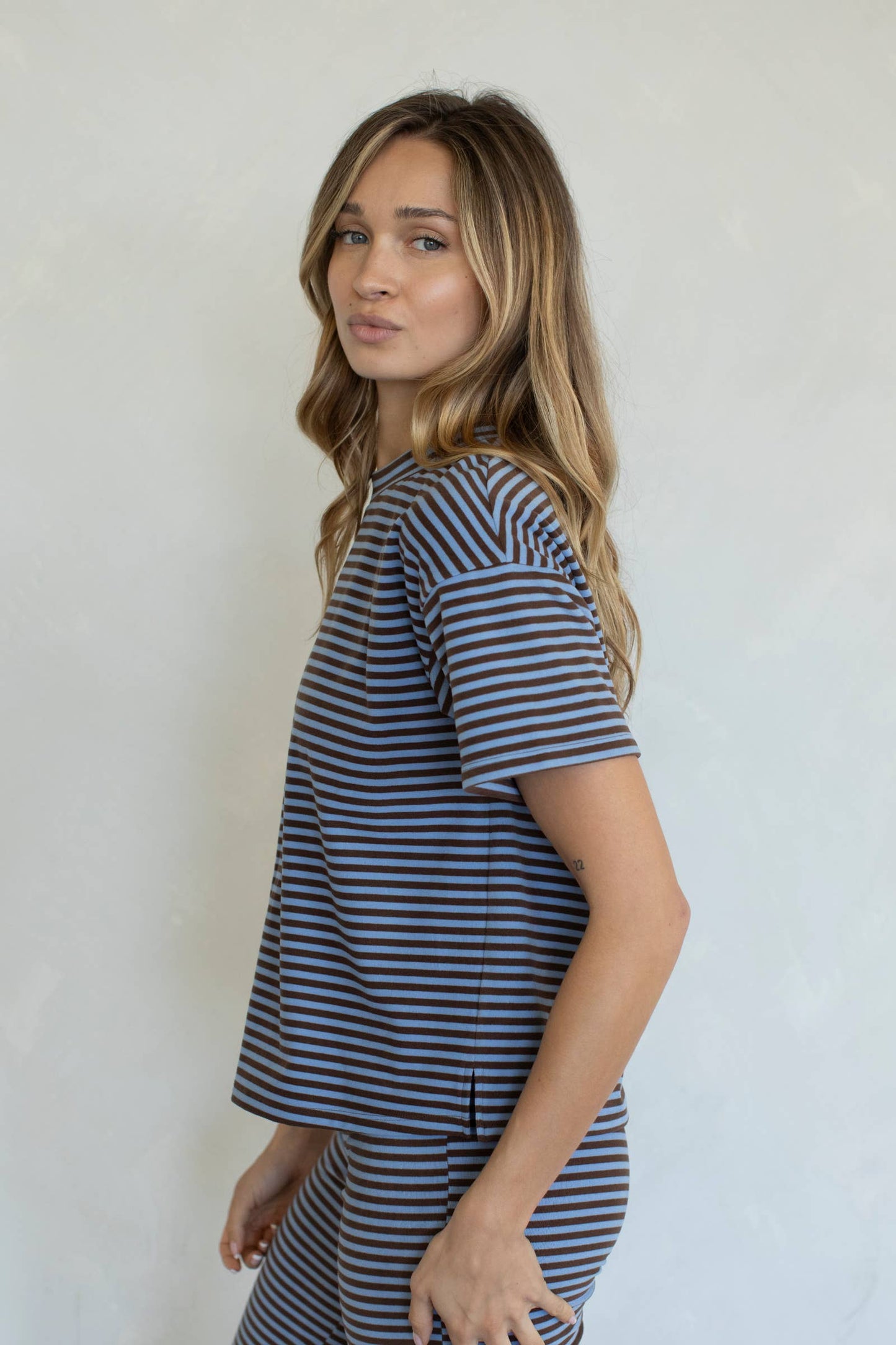 Mia Brushed Knit Tee |Dusty Blue