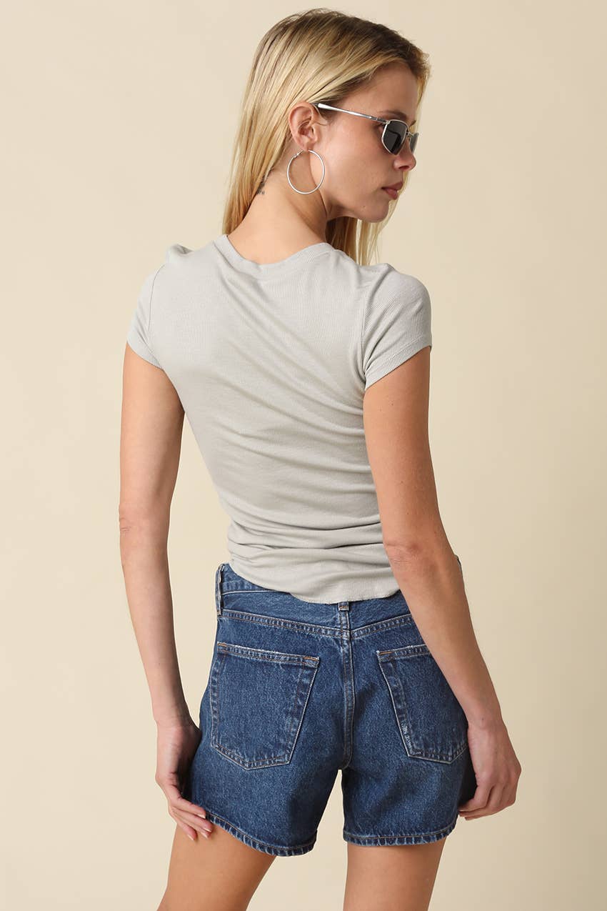 Avery Ribbed Second Skin Tee | Sage Grey