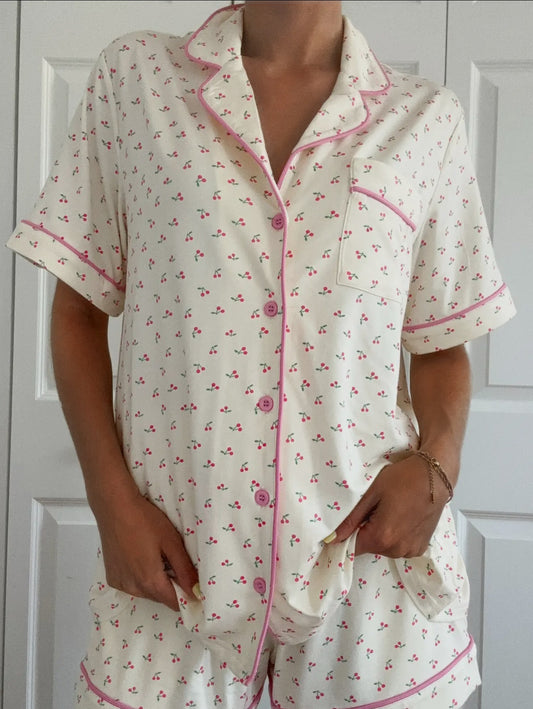 Cherry on Top Short Sleeve Button Up Pajama Top