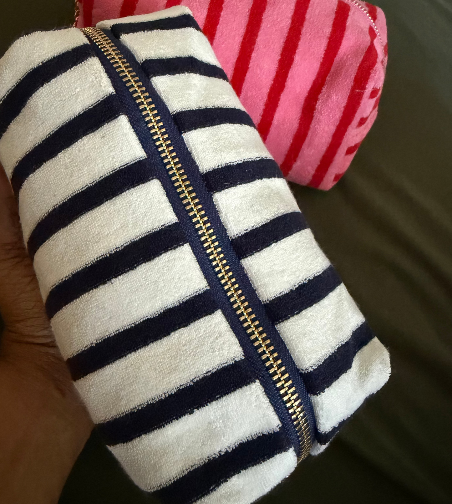 Terry Cloth Cosmetic Bag | Navy Stripe