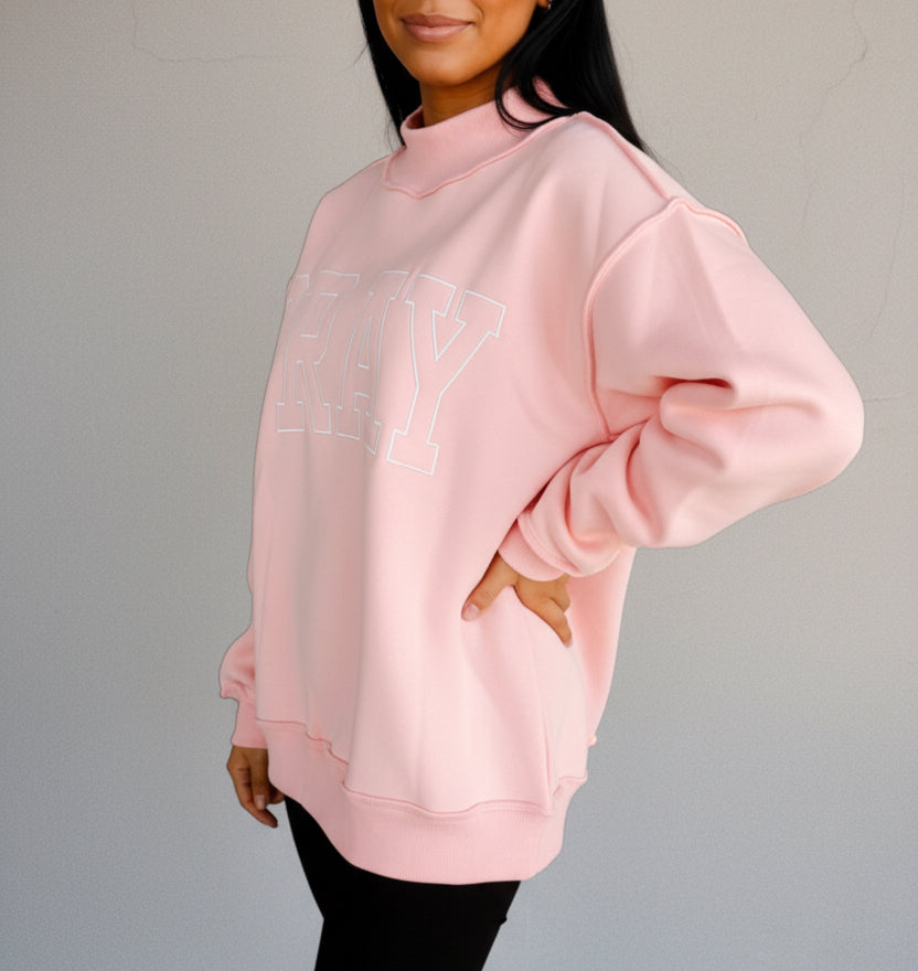 Pray Embroidered Mock Neck