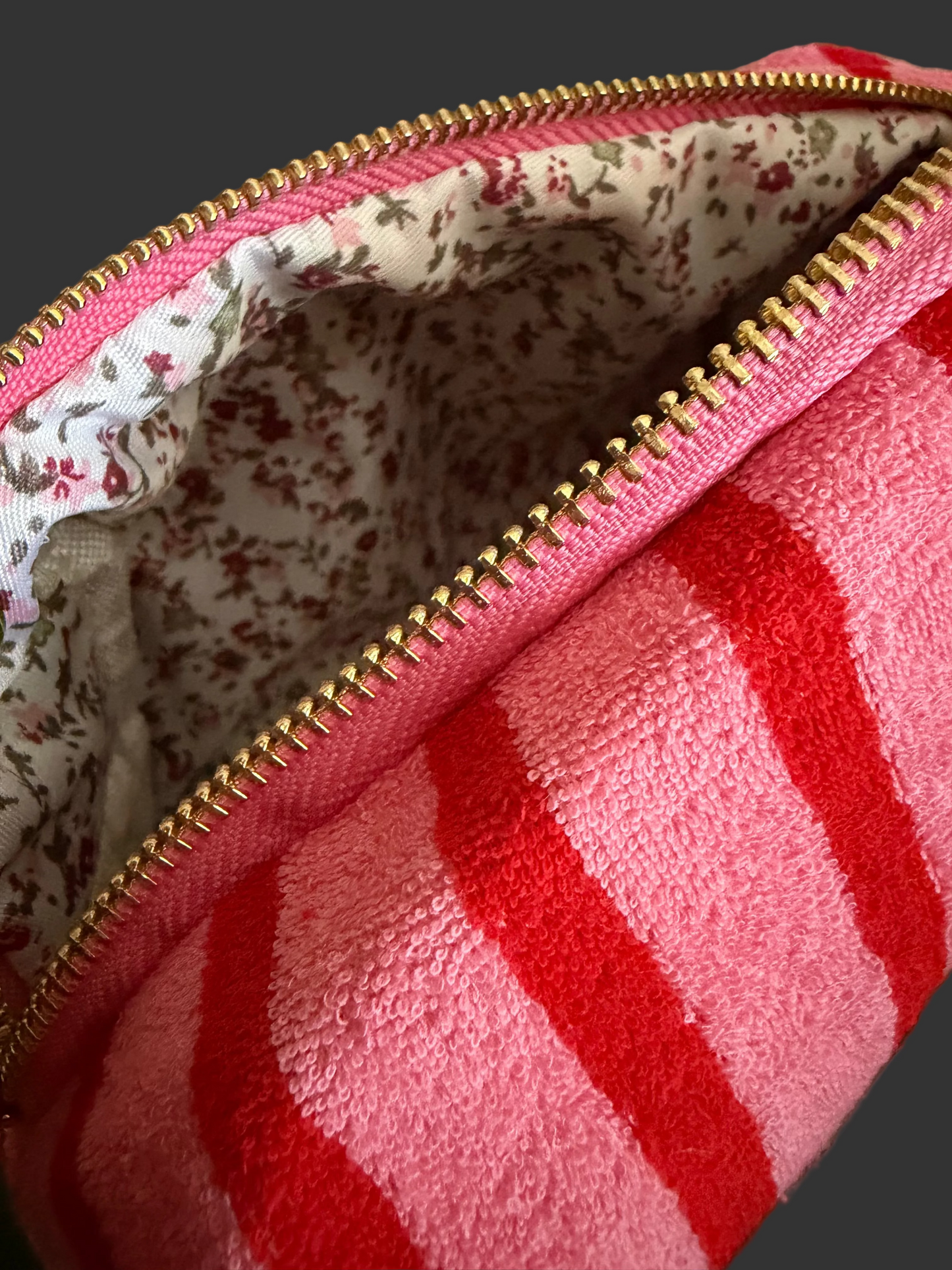 Terry Cloth Cosmetic Bag | Cherry Stripe