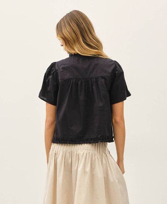 Ruffle Trim Blouse | Black
