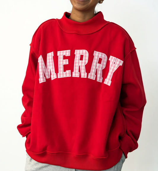 Gingham Merry Mockneck