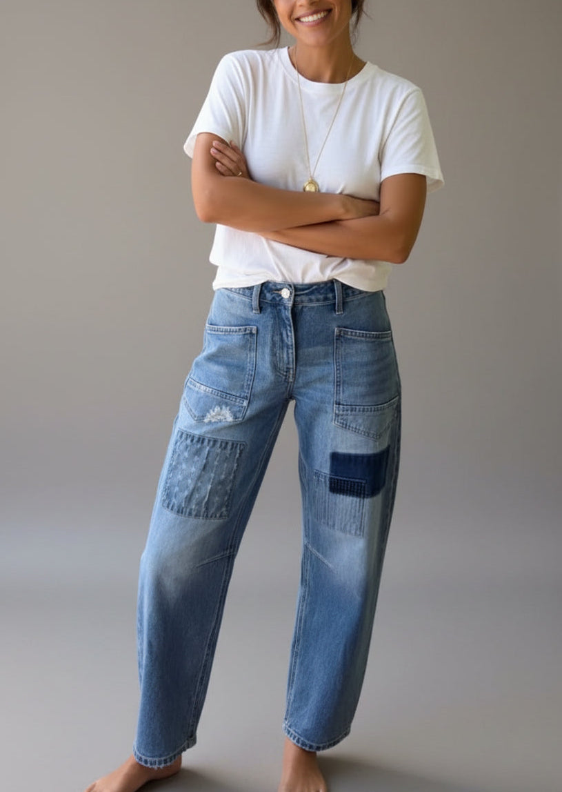 Nola Patchwork Barrel Jeans