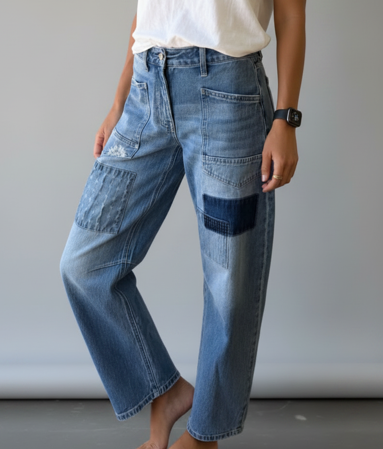 Nola Patchwork Barrel Jeans