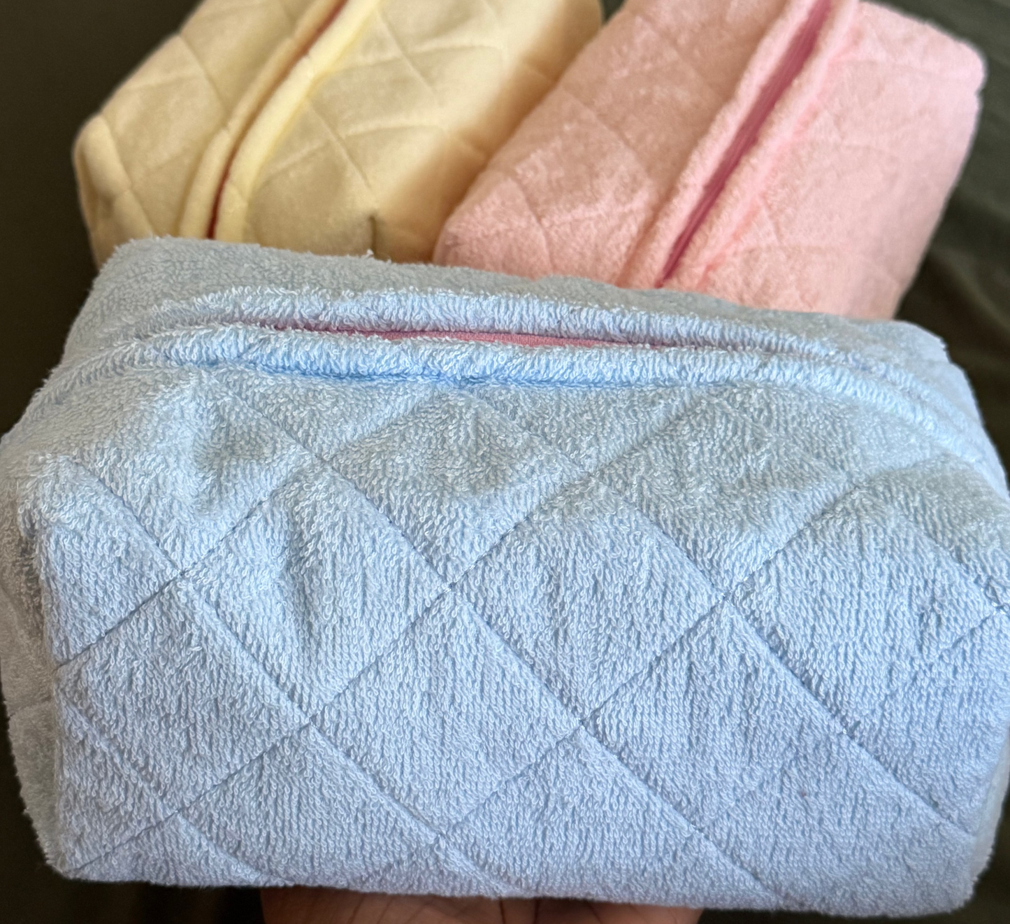 Terry Quilted Make Up Bag - Baby Blue