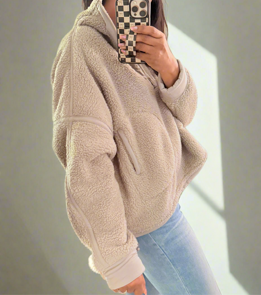 Sammi Sherpa Quarter Zip Pullover | Taupe