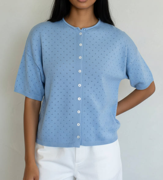 Kelli Pointelle Cardigan | Sky