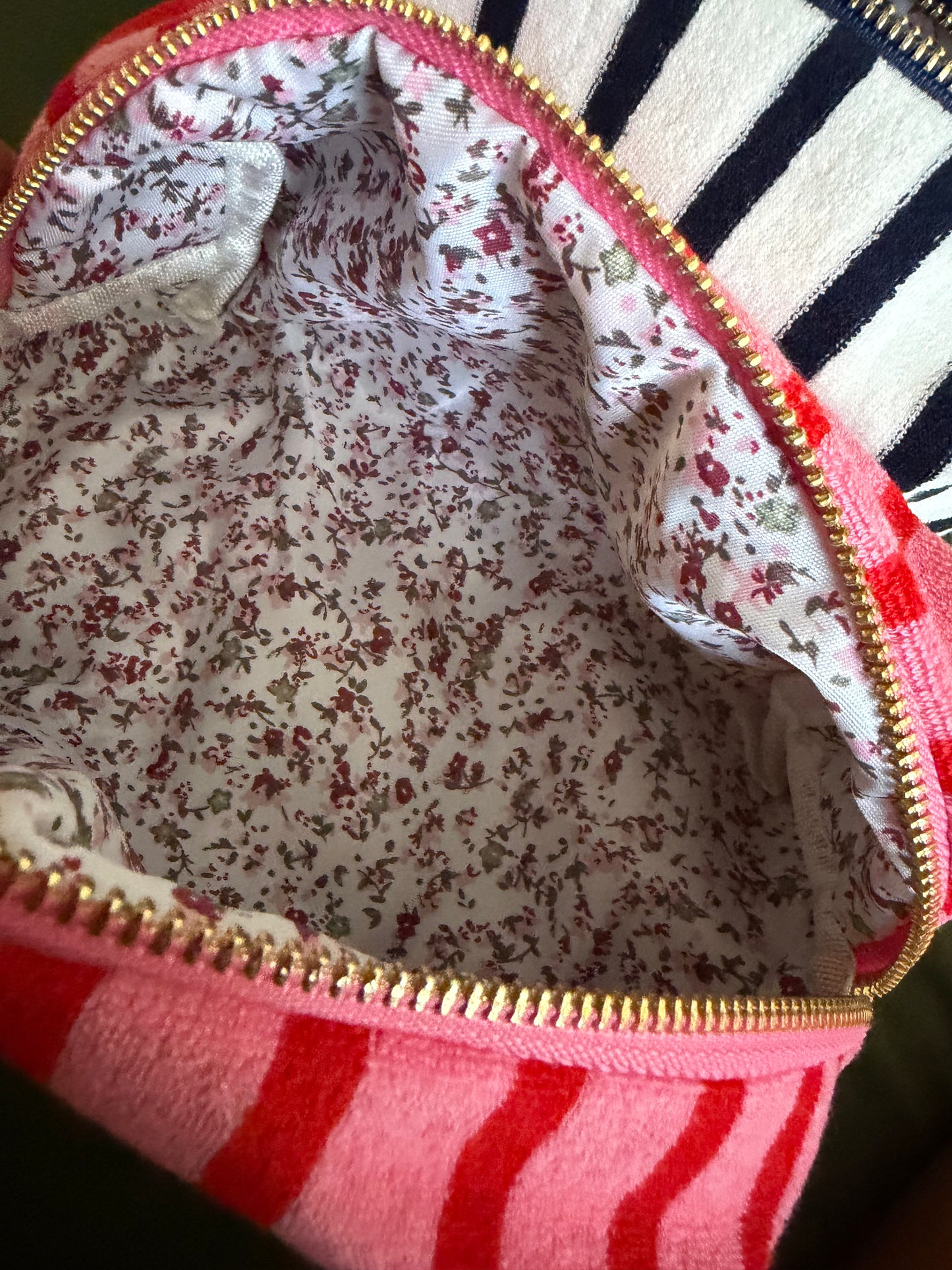 Terry Cloth Cosmetic Bag | Cherry Stripe