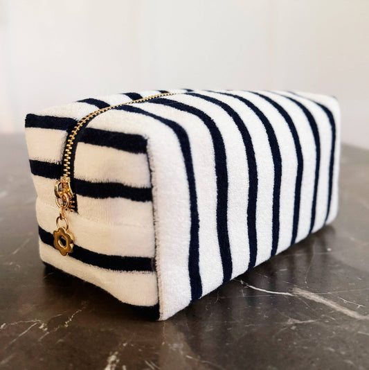 Terry Cloth Cosmetic Bag | Navy Stripe