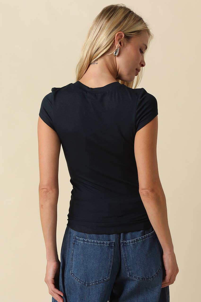Avery Ribbed Second Skin Tee | Black