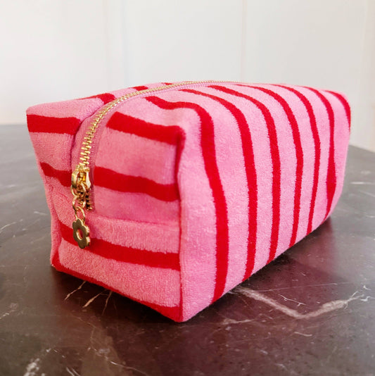 Terry Cloth Cosmetic Bag | Cherry Stripe