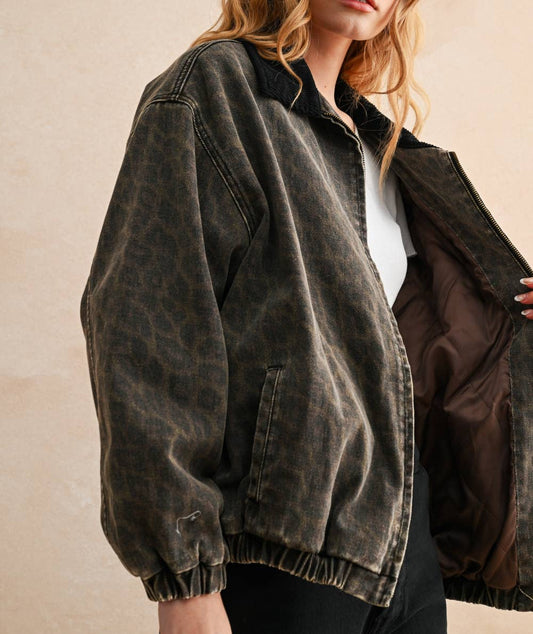 Faded Leopard Bomber Jacket