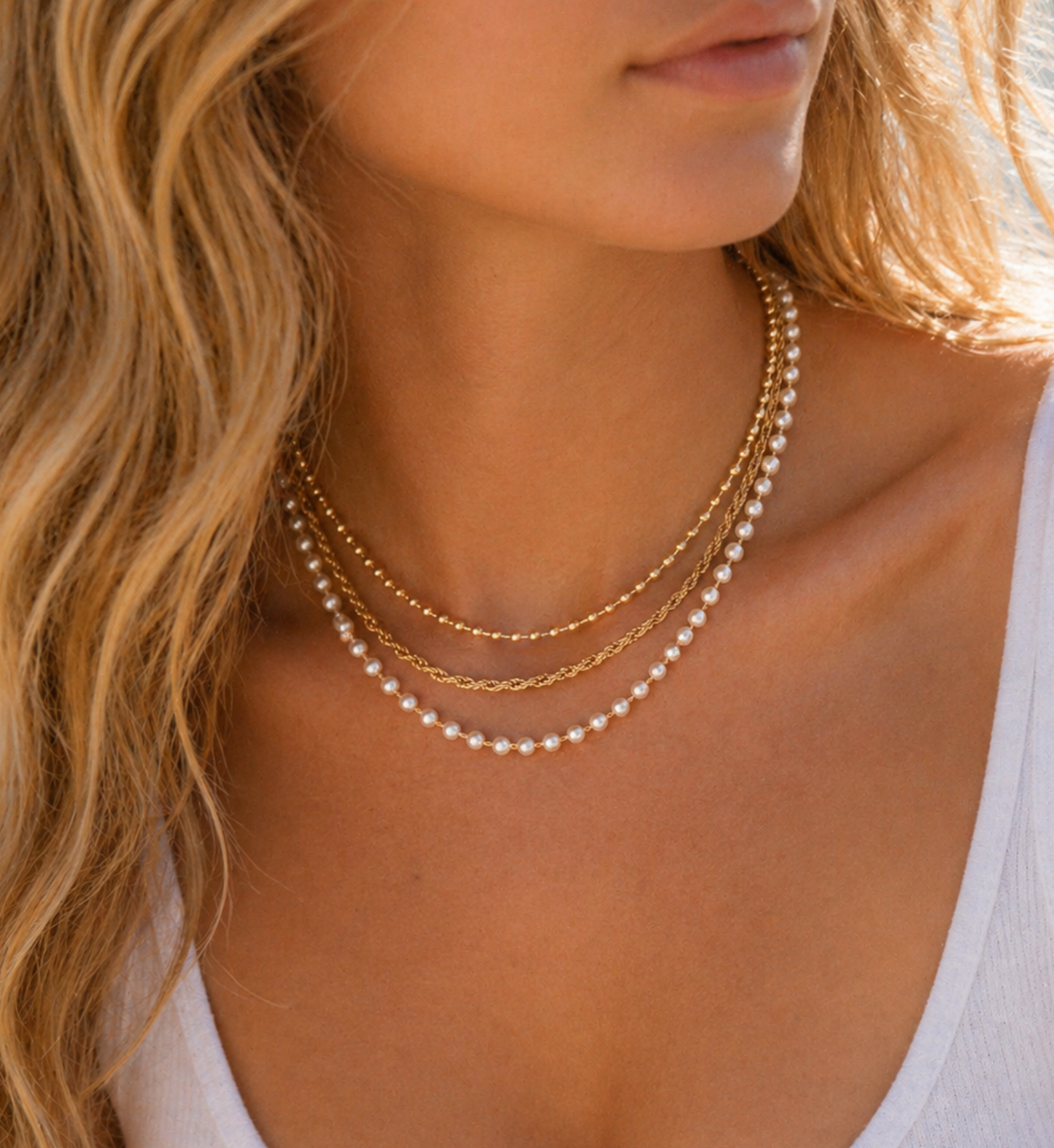 Layered Pearl & Gold Chain Necklace