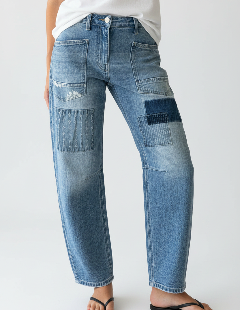 Nola Patchwork Barrel Jeans